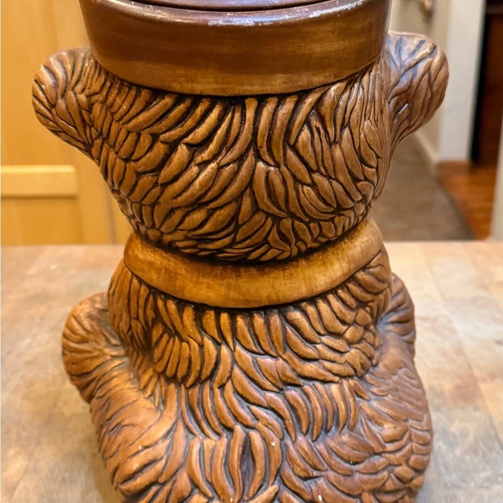Great American Pottery Company Brown Bear Drummer Vintage Cookie Jar made USA